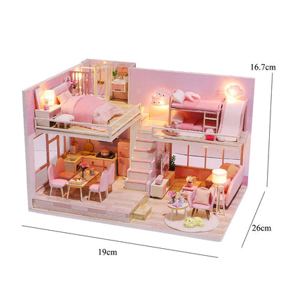 Wooden Miniature Duplex Dollhouse DIY 3D Puzzle Kit with Furniture LED Decoration Gift - EXPROTAS