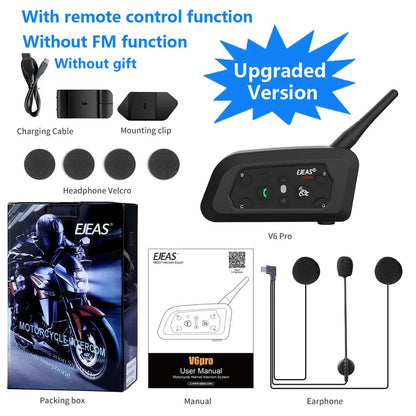 Bluetooth Motorcycle Helmet Intercom Headset 1200m Waterproof for 6 Riders