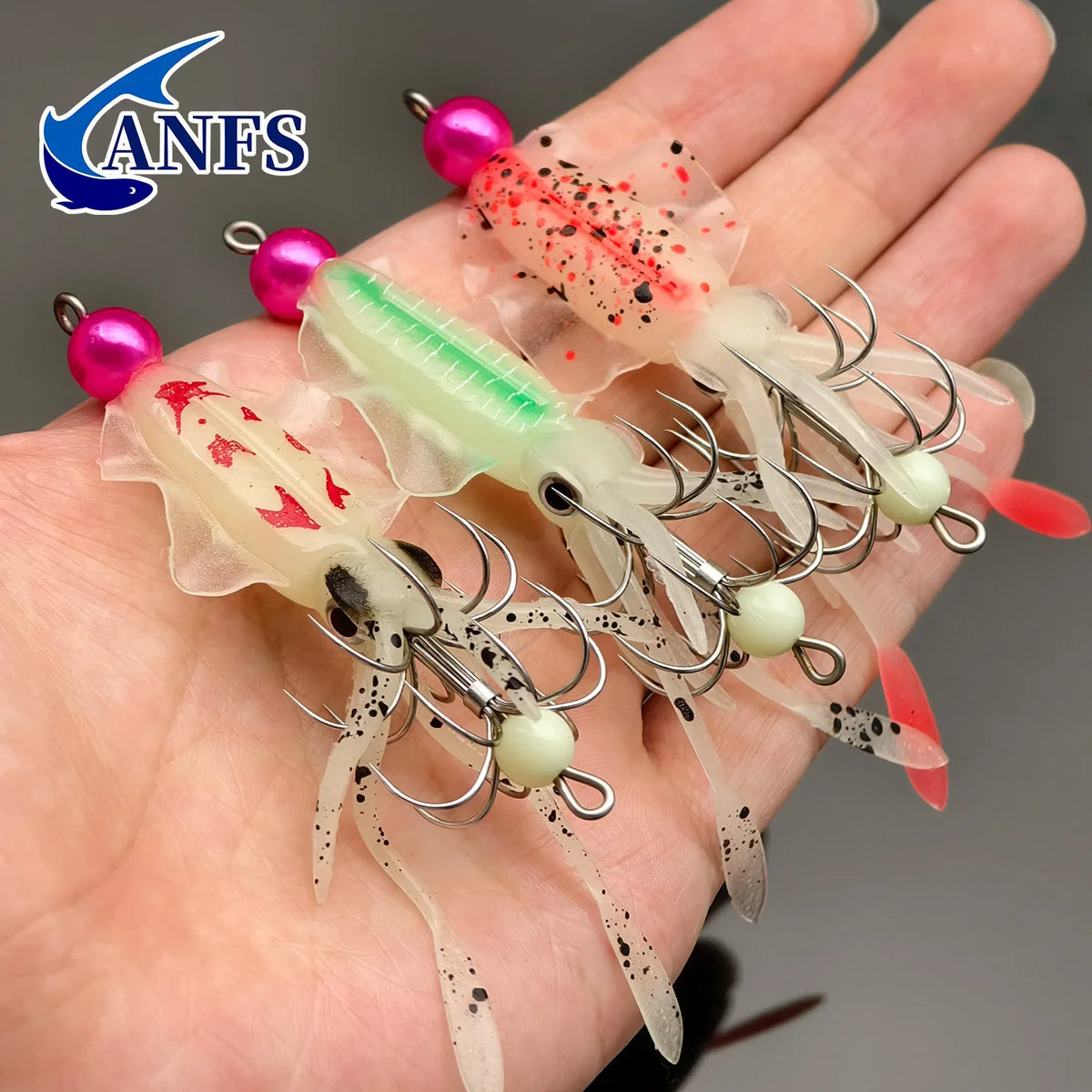 3pcs Squid Jig Hook Lures Luminous Fishing Bait for Shrimp Octopus Cuttlefish