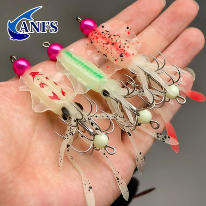 3pcs Squid Jig Hook Lures Luminous Fishing Bait for Shrimp Octopus Cuttlefish