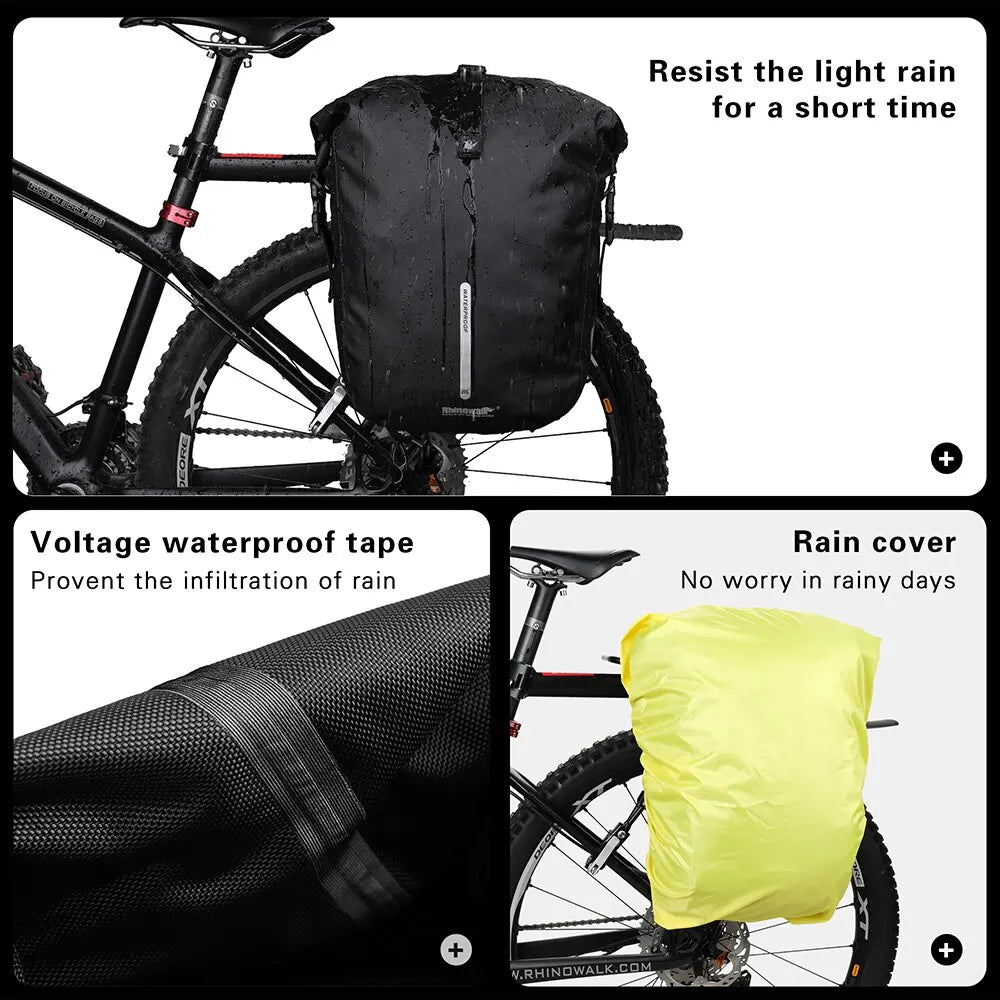 Rhinowalk 20L Waterproof Bike Pannier Bag, Rear Rack, Black, Cycling Backpack-EXPROTAS