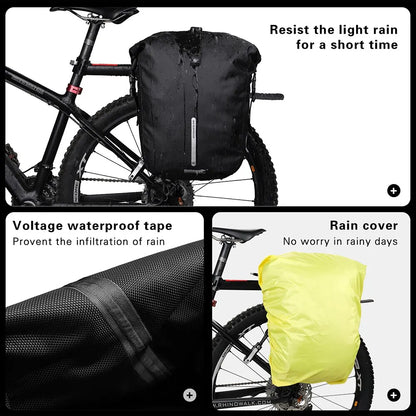 Rhinowalk 20L Waterproof Bike Pannier Bag, Rear Rack, Black, Cycling Backpack-EXPROTAS