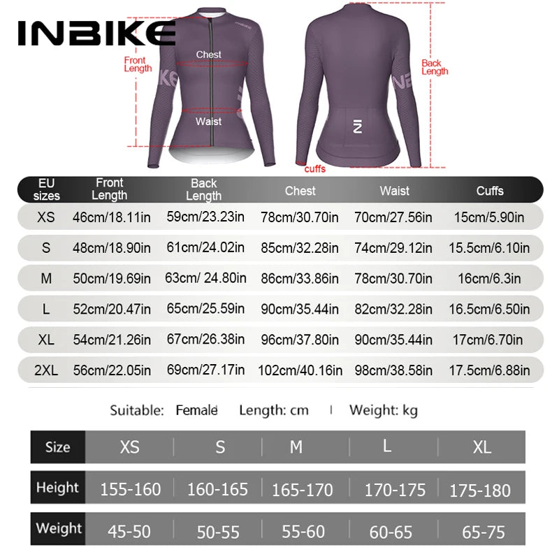 INBIKE Womens Long Sleeve Cycling Jersey Spring Autumn MTB Road Slim Fit Top