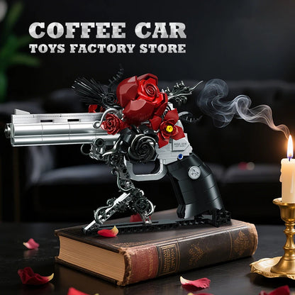 631pcs Mecha Rose Revolver Building Blocks Red Flower MOC Brick Model Toy Set