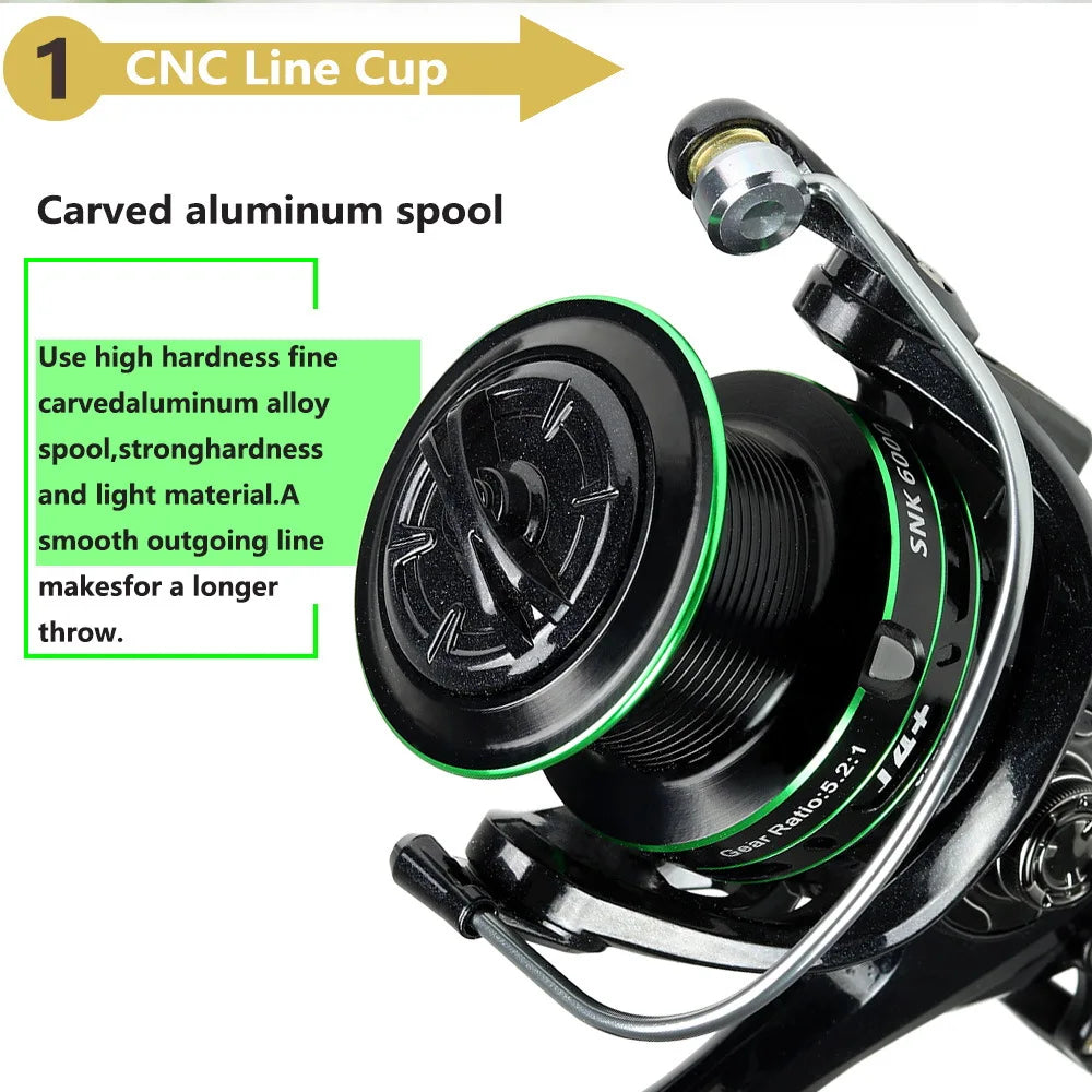 Resistance Spinning Reel 15KG-20KG Max Drag 5.2 Gear Ratio Metal Spool