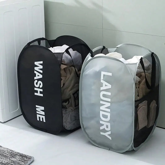 Portable Mesh Laundry Hamper Breathable Collapsible Pop Up Design Wide Opening
