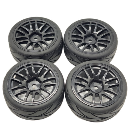 4Pcs 1/10 RC Car Wheel Rims & Tires 12mm Hex for Tamiya TT01 TT02 HPI