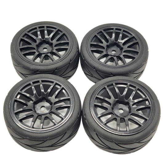 4Pcs 1/10 RC Car Wheel Rims & Tires 12mm Hex for Tamiya TT01 TT02 HPI