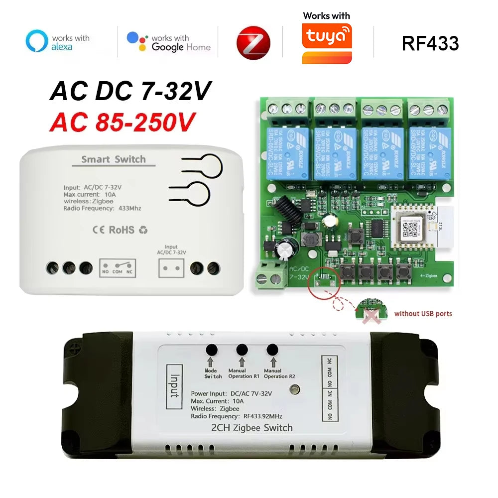 Zigbee Smart Switch Relay Module 12V 24V 4CH Control for Alexa Tuya
