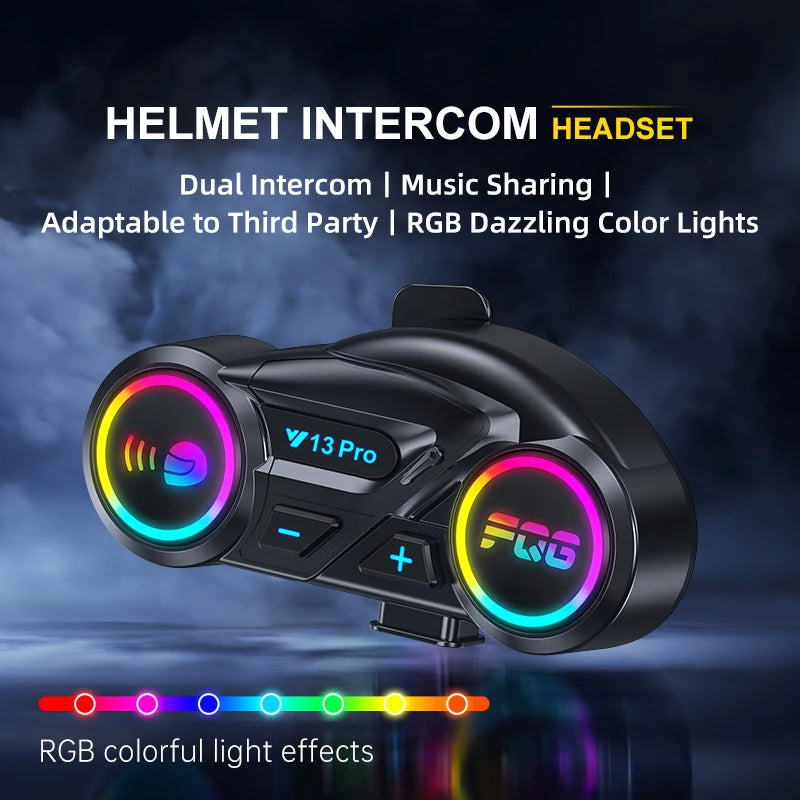 Intercom Y13 Pro Motorcycle Helmet Bluetooth  Headset 500m FM Radio Music Share