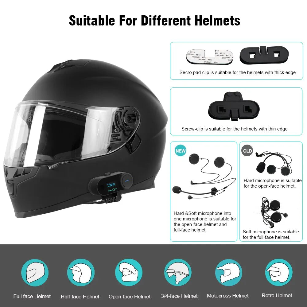 Freedconn T Com SC Motorcycle Helmet Bluetooth Intercom 6 Riders FM Music Share