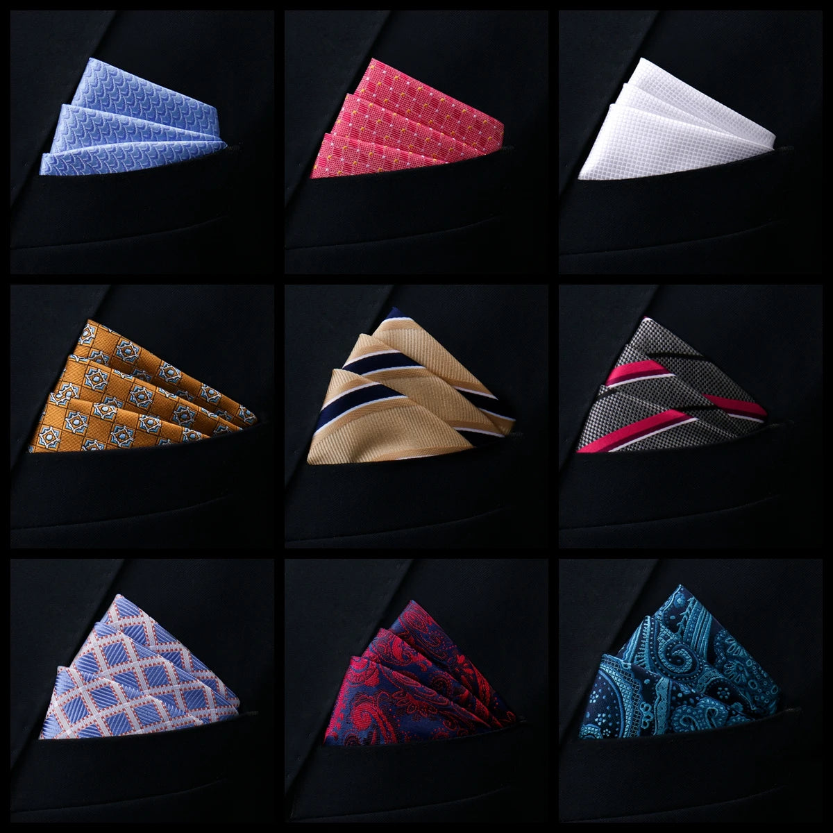 Mens Pocket Square Handkerchief Solid Satin Wedding Accessories