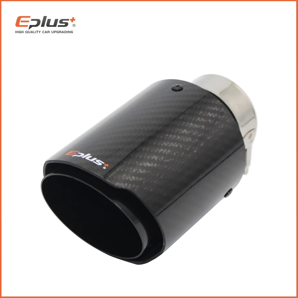 EPLUS Car Glossy Carbon Fiber Muffler Tip Exhaust System Pipe Mufflers Nozzle Universal Straight Stainless Black-EXPROTAS