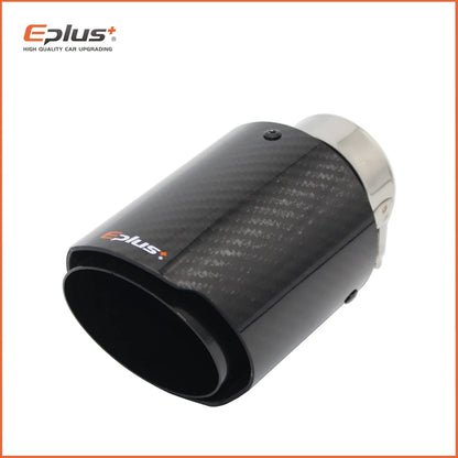 EPLUS Car Glossy Carbon Fiber Muffler Tip Exhaust System Pipe Mufflers Nozzle Universal Straight Stainless Black-EXPROTAS