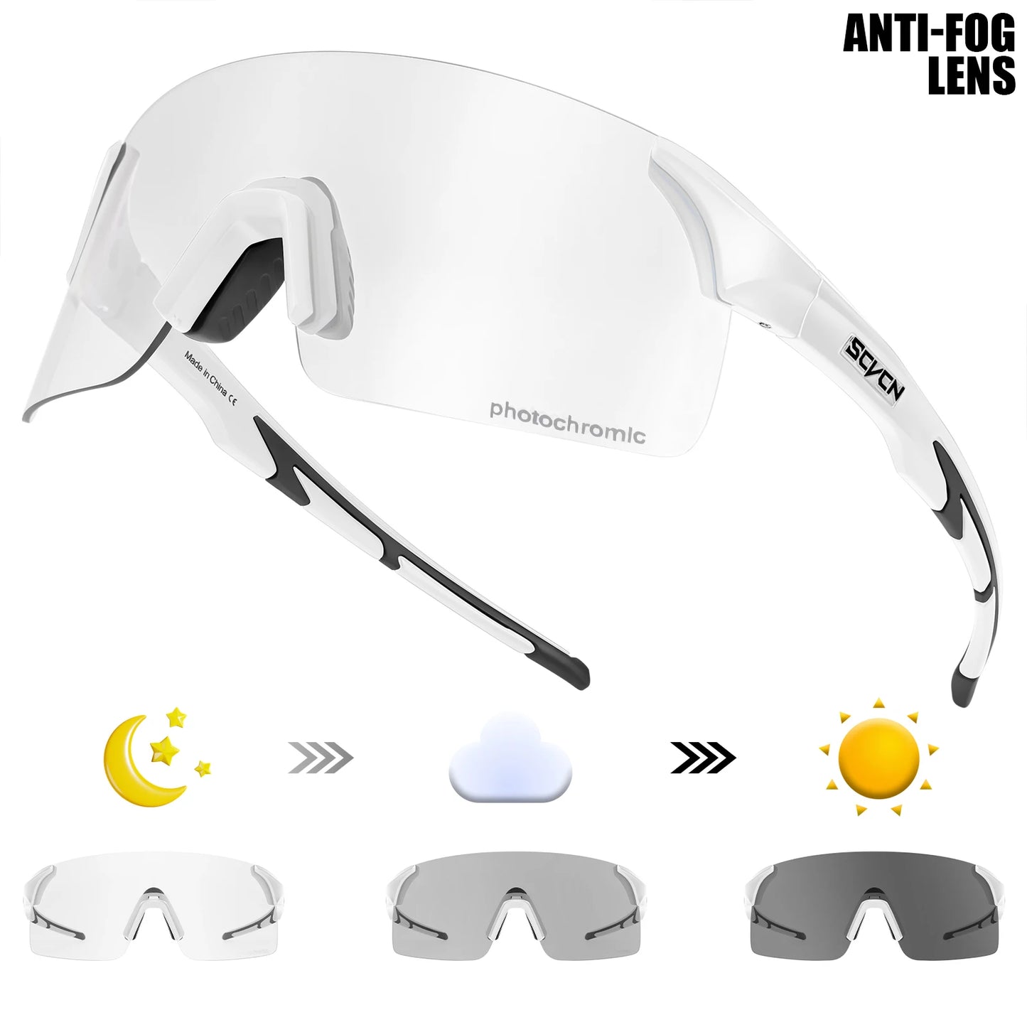 SCVCN Photochromic Cycling Glasses UV400 Anti-Fog MTB Sunglasses Men/Women