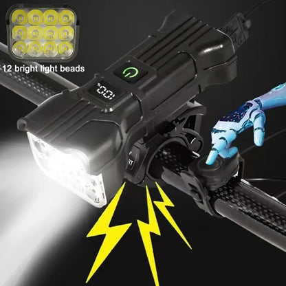 12 LED Bicycle Front Light Rechargeable Bike Horn MTB Safety Lamp Night Riding