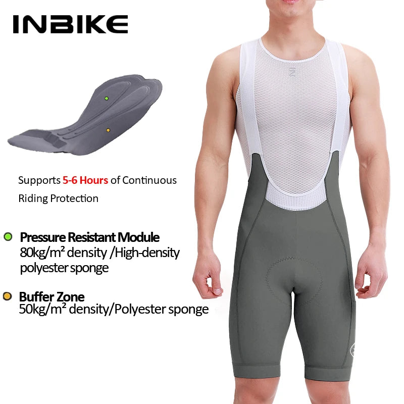High Waist Cycling Bib Shorts INBIKE Mens Breathable MTB Road Bike Pockets