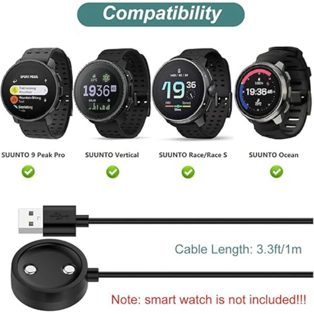 USB Charger Cable for Suunto 9 Peak Smart Watch 100CM Replacement