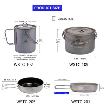 Widesea Camping Tableware Titanium Cookware Set Tourism Cauldron Outdoor Cooking Pot Frying Pan Picnic Kitchen Hiking Trekking-EXPROTAS