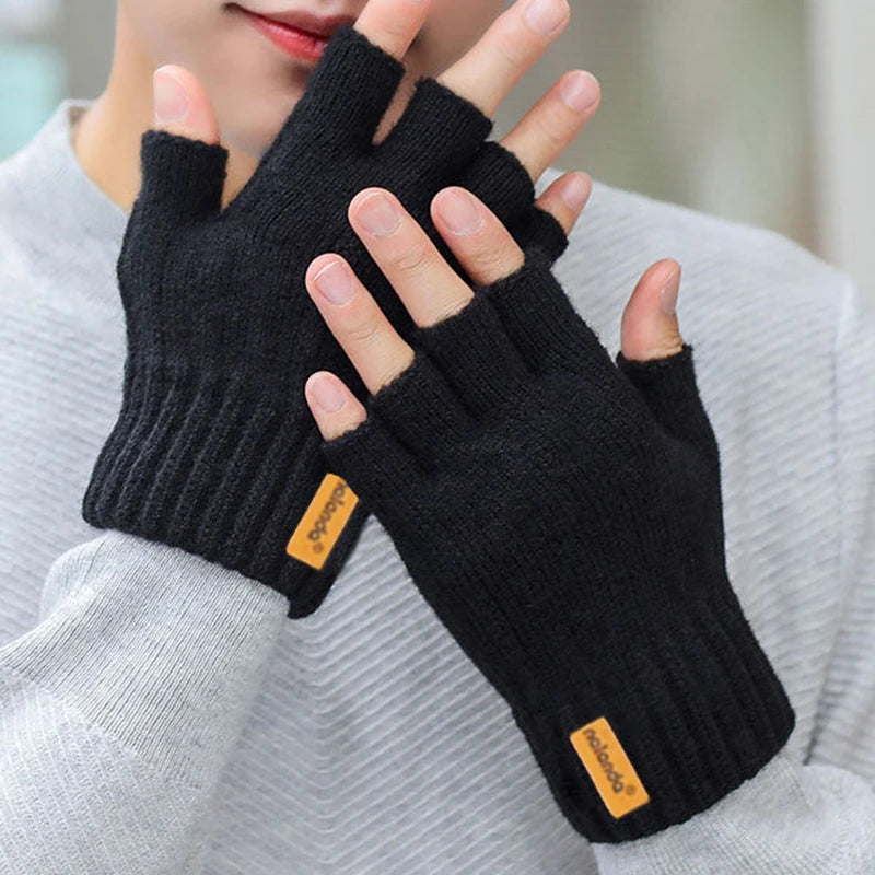 Knitted Gloves Fingerless Winter Warm Thermal Mittens for Men Women Unisex