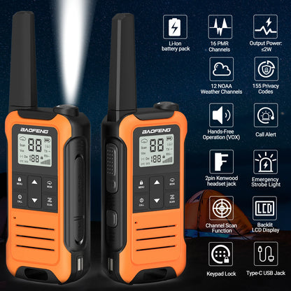 2pcs Two Way Radio Walkie Talkie Long Range Portable Rechargeable for Camping
