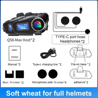 Q58 Max Motorcycle Helmet Bluetooth Intercom with Music Sharing 500m Range