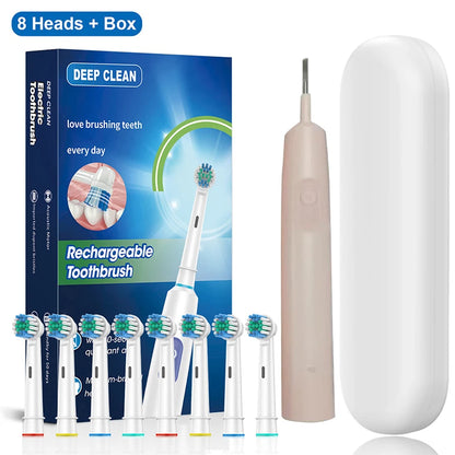 Electric Toothbrush Rechargeable Brush Rotating 8 Heads USB Timer Adults