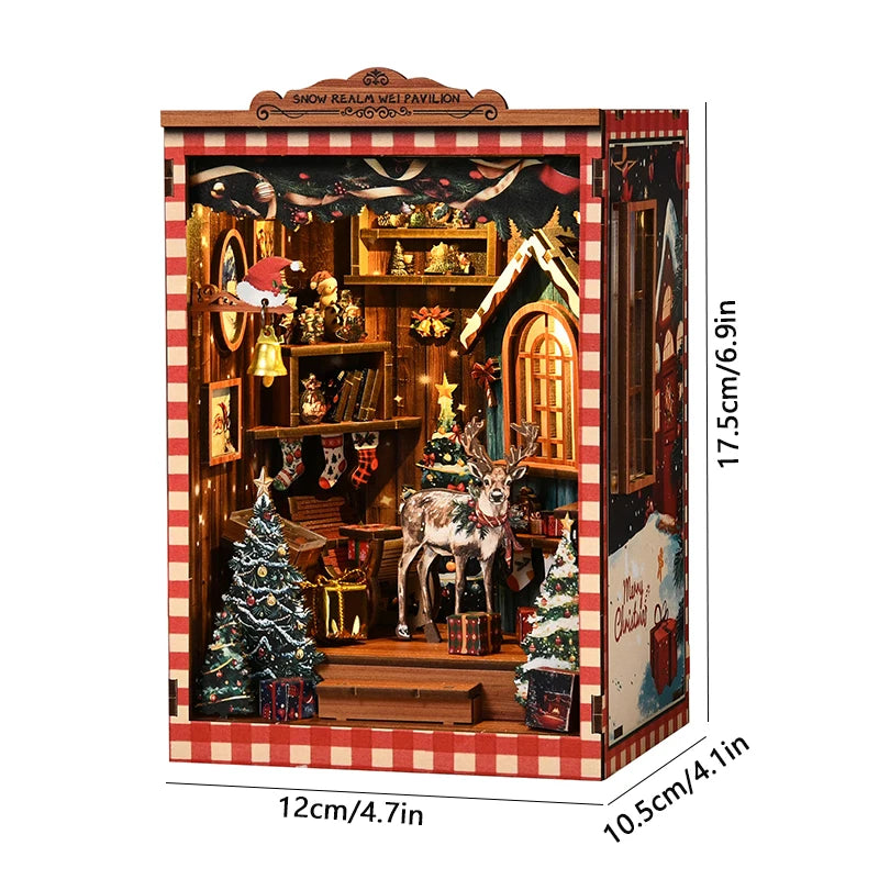 DIY Wooden Dollhouse Christmas Lodge Miniatures with LED Lights Assembly Model Gift - EXPROTAS
