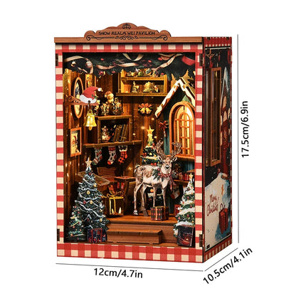DIY Wooden Dollhouse Christmas Lodge Miniatures with LED Lights Assembly Model Gift - EXPROTAS