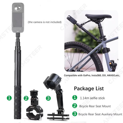 Camsteer Bike Backseat 3rd Person Mount for GoPro 13–10 Insta360 X5–X2