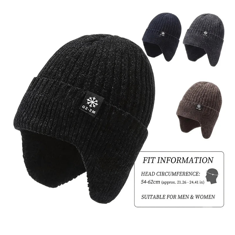 Winter Hat Knit Snowflake Thick Fleece Warm Unisex Ear Protection