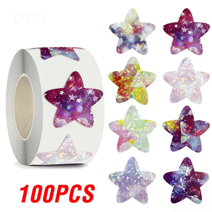 500Pcs Holographic Star Stickers Reward Labels School Teacher Kids