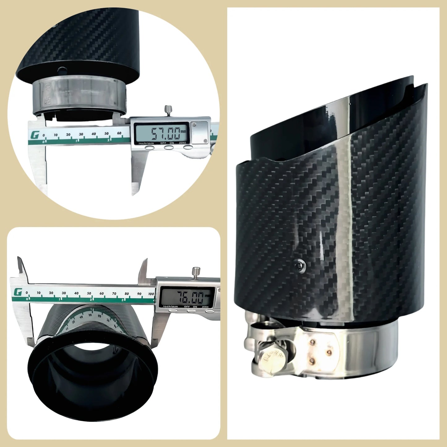 Carbon Throat Muffler Tip | Bright Black Twill Stainless Steel Exhaust Tip