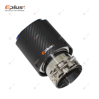EPLUS Matte Carbon Fiber Exhaust Tip Stainless Blue Universal Muffler Pipe