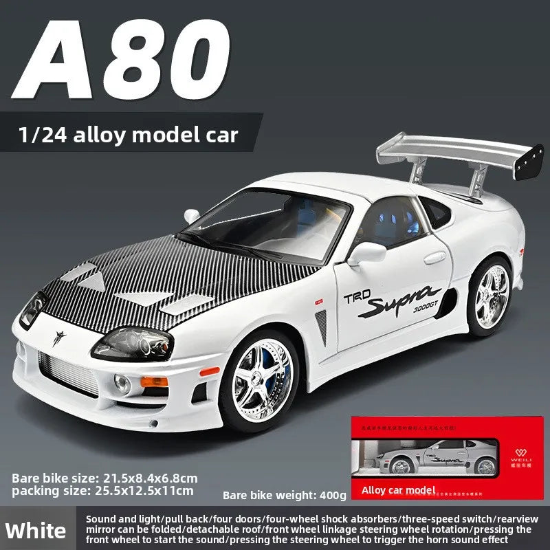 1:24 Fast & Furious Supra Alloy Diecast Sports Car Model, Pull Back Toy with Light & Sound Collectible Gift for Car Fans