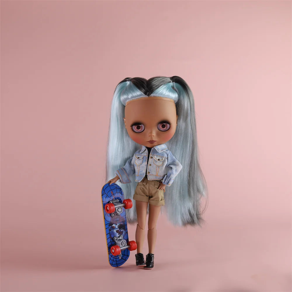 ICY DBS Blythe Doll Black Skin Joint Body Colourful Hair 1/6 BJD Dress Up