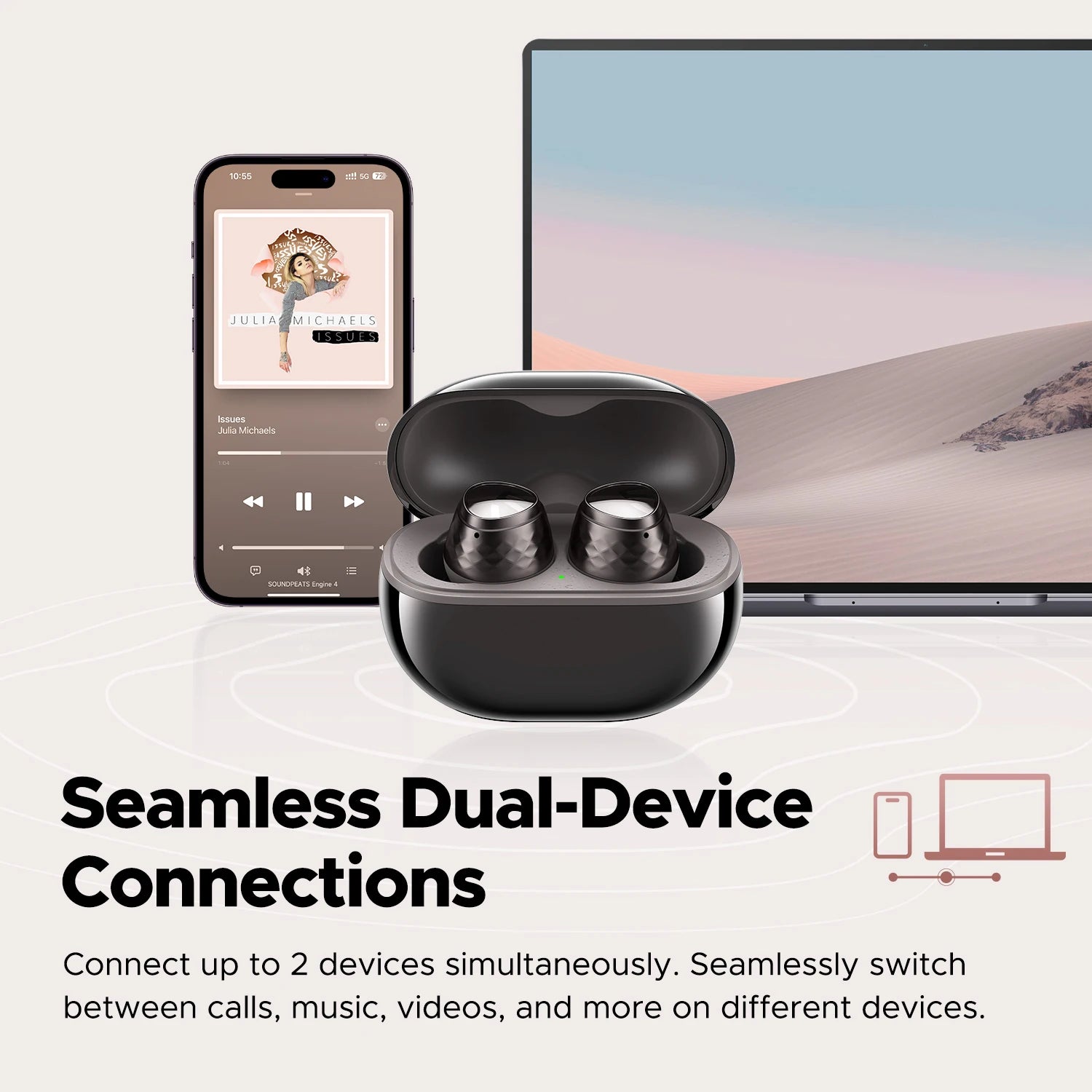 SoundPEATS Engine4 Hi-Res Bluetooth 5.3 Wireless Earbuds with LDAC, Coaxial Dual Dynamic Drivers for Stereo Sound, Total 43 Hrs-EXPROTAS