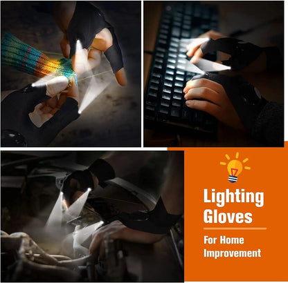 LED Half Finger Gloves | Waterproof Outdoor Cycling Flashlight Gloves for Men
