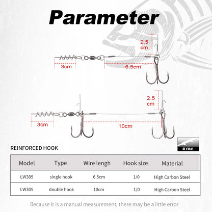 Single Double Hook 9cm 12cm Fishing Rig for Big Shad Tackle