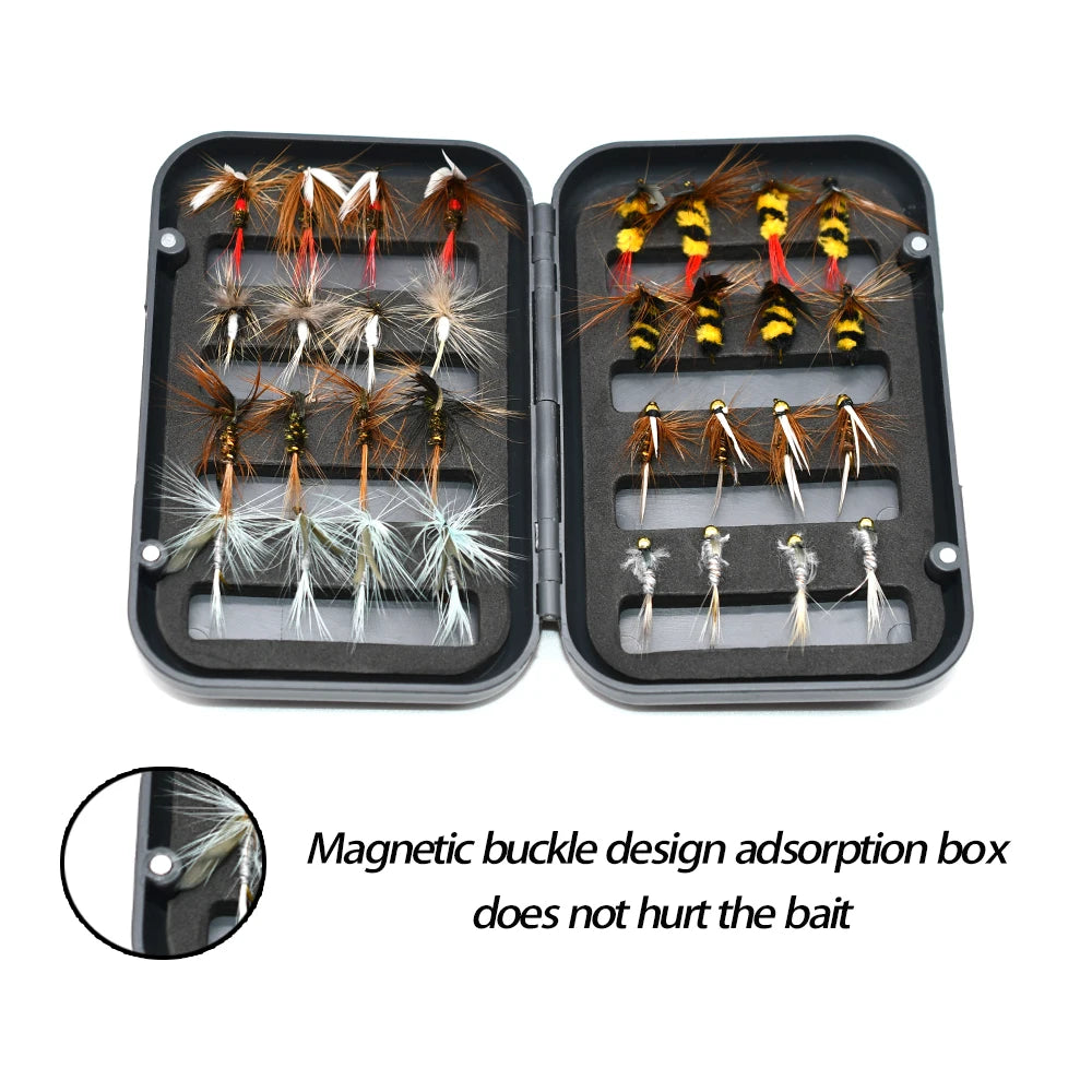 32Pcs Fly Box Assorted Fishing Flies Nymphs Dry Wet Streamers Lures