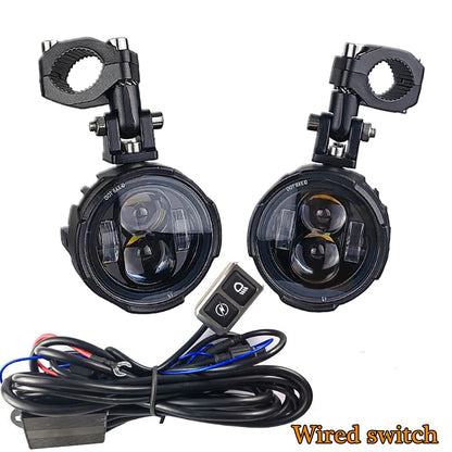 Pair 100W Motorcycle Headlight Fog Lights Led Auxiliary Driving Light Spotlight Headlamp Dual Color flasher farol Moto Fog Lamp.-EXPROTAS