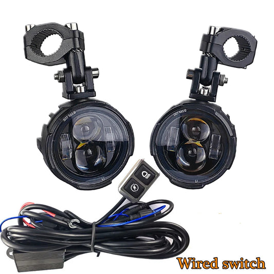 Pair 100W Motorcycle Headlight Fog Lights Led Auxiliary Driving Light Spotlight Headlamp Dual Color flasher farol Moto Fog Lamp.-EXPROTAS