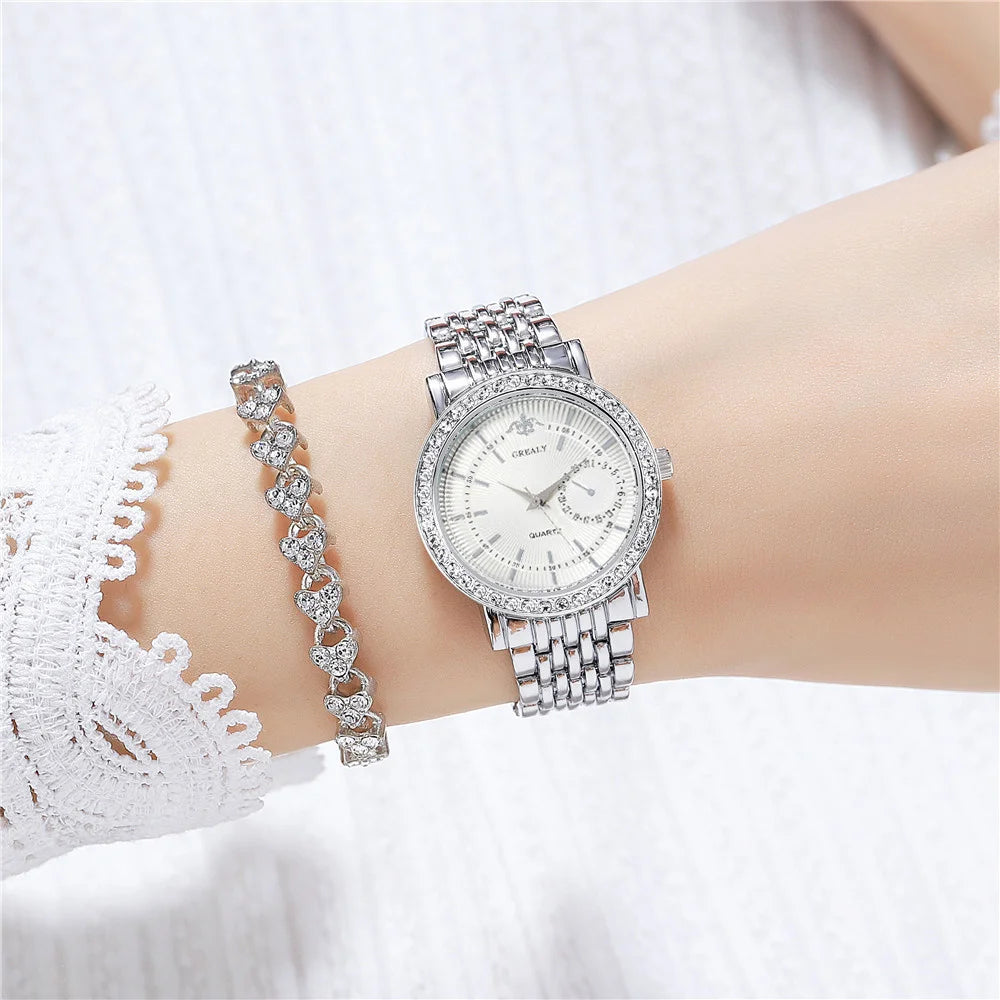 Two Tone Ladies Watch Elegant Gold Silver Band Quartz Wristwatch