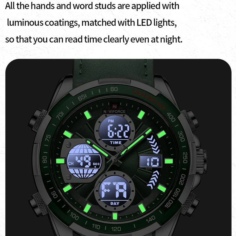NAVIFORCE Top Military Quartz Watches for Men Luxury Sports Chronograph Watch Waterproof Clock Leather LED Digital WristWatch-EXPROTAS