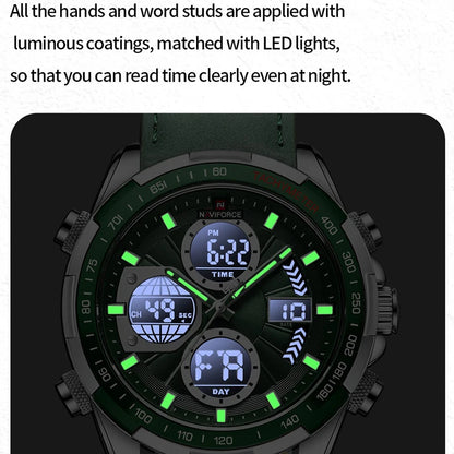NAVIFORCE Top Military Quartz Watches for Men Luxury Sports Chronograph Watch Waterproof Clock Leather LED Digital WristWatch-EXPROTAS