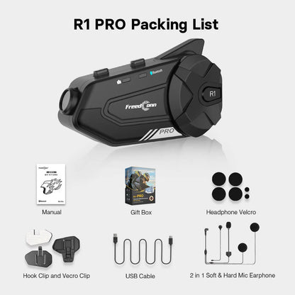 Freedconn R1 Pro Bluetooth Motorcycle Intercom Helmet Headset Group Speaker Headphone WiFi App Motorbike Dash Cam Moto Auto Dvr-EXPROTAS