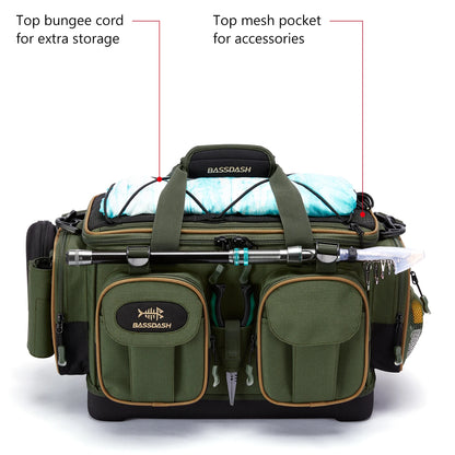 Fishing Shoulder Bag BASSDASH Water Resistant Tackle Pack with Rain Cover