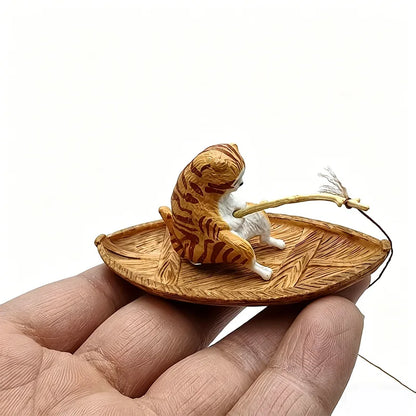 Fishing Cat Figurine 1pc Aquarium Decoration Resin Miniature Tank Ornament