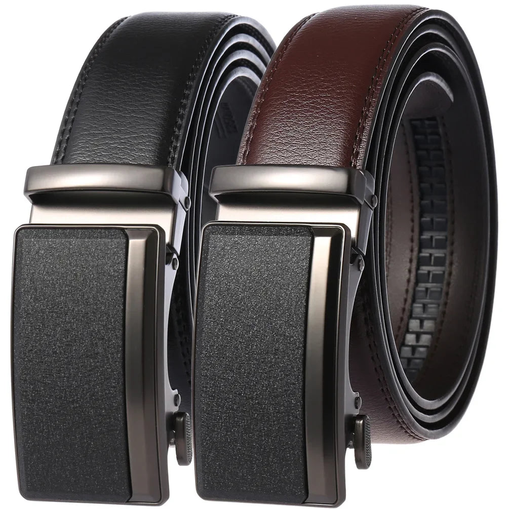 Men's Leather Belt Automatic Buckle 3.5cm Wide Luxury Black Waistband