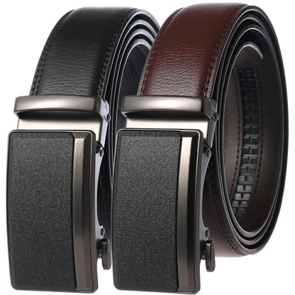 Men's Leather Belt Automatic Buckle 3.5cm Wide Luxury Black Waistband